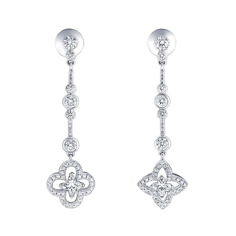 Asymmetric diamond earrings from Louis Vuitton's new Monogram Fusion collection.